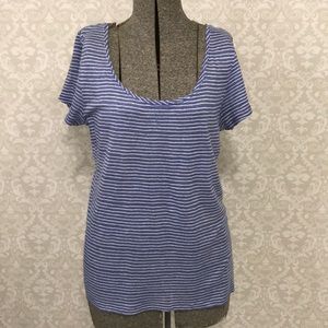LOFT 100% Linen Blue and White Striped Tee Sz Lg